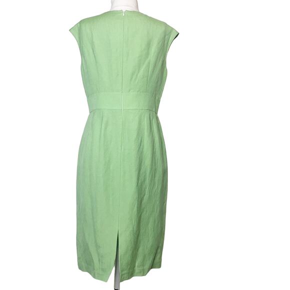 Lafayette 148 linen blend green cross over dress sz 6 - Picture 2 of 6